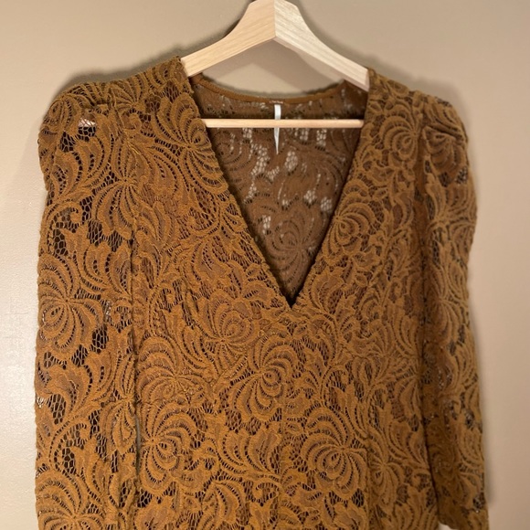 Free People Caramel Lace Long Sleeve Mini Dress - Picture 3 of 7